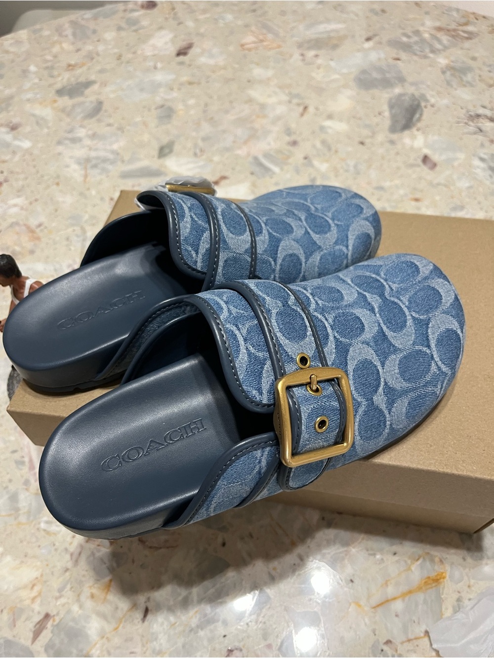 ‼️LAST PAIR NWT Coach Woman Archival Buckle Clog Cotton Signature Denim size 7